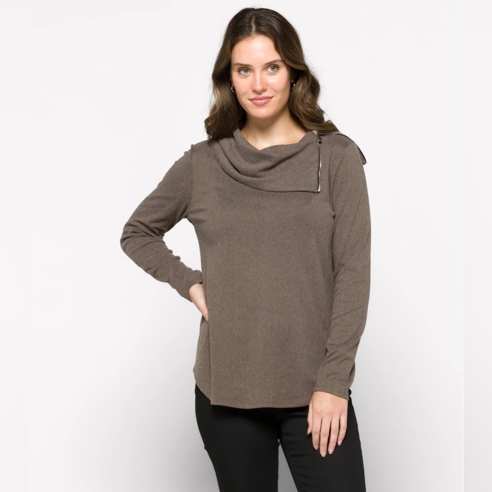 NWT | FORTUNE + IVY : Katelyn Zipper Detail Cowl Neck Knit Top
